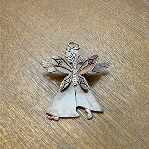 Vintage scarf clip Silver Angel Butterfly